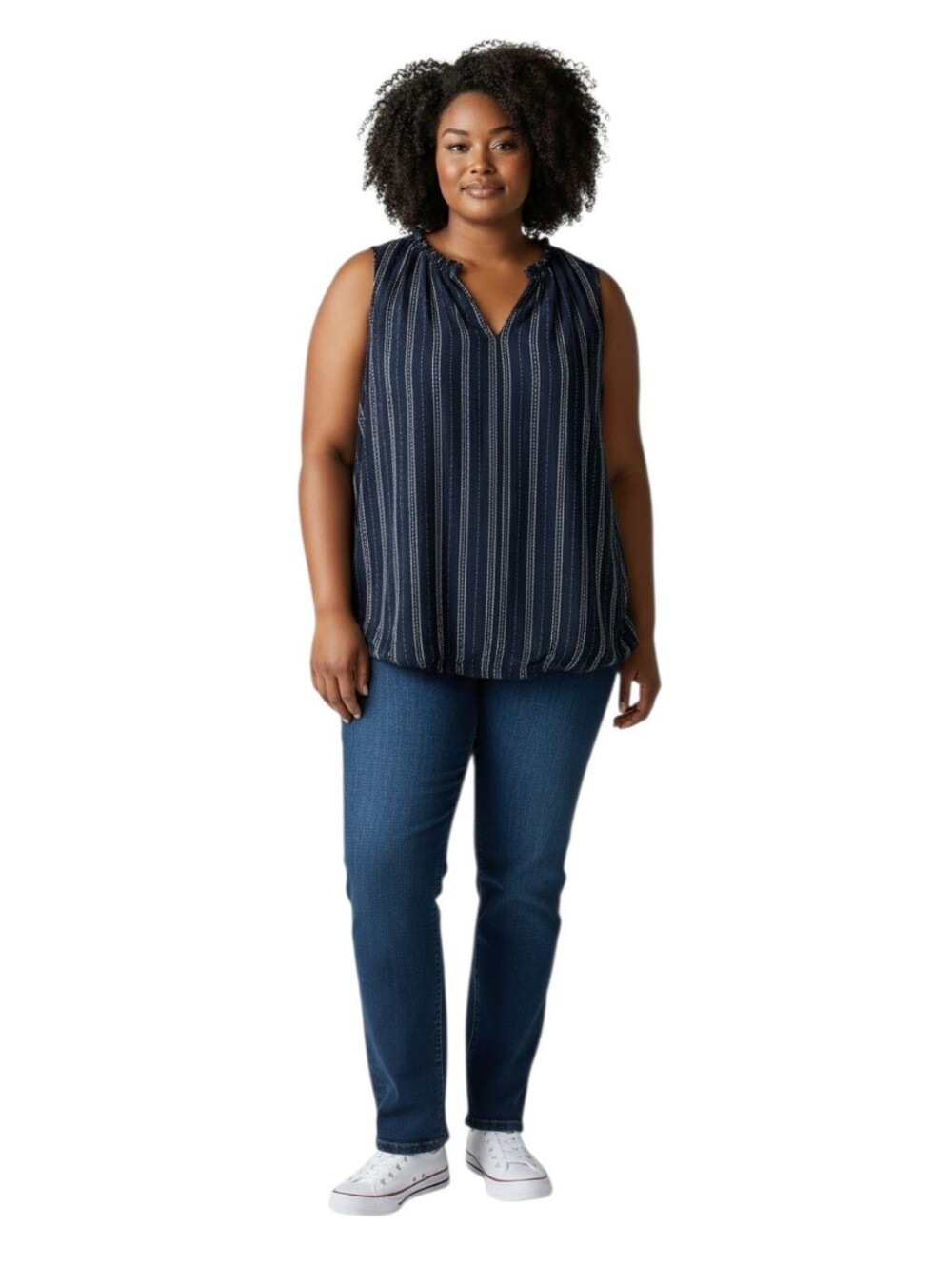 Time& Tru Linen Blend Stitch Embroidered Sleeveless Top